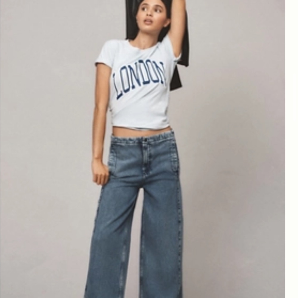 Pilcro Pull-On High-Rise Wide-Leg Track Jeans size 28